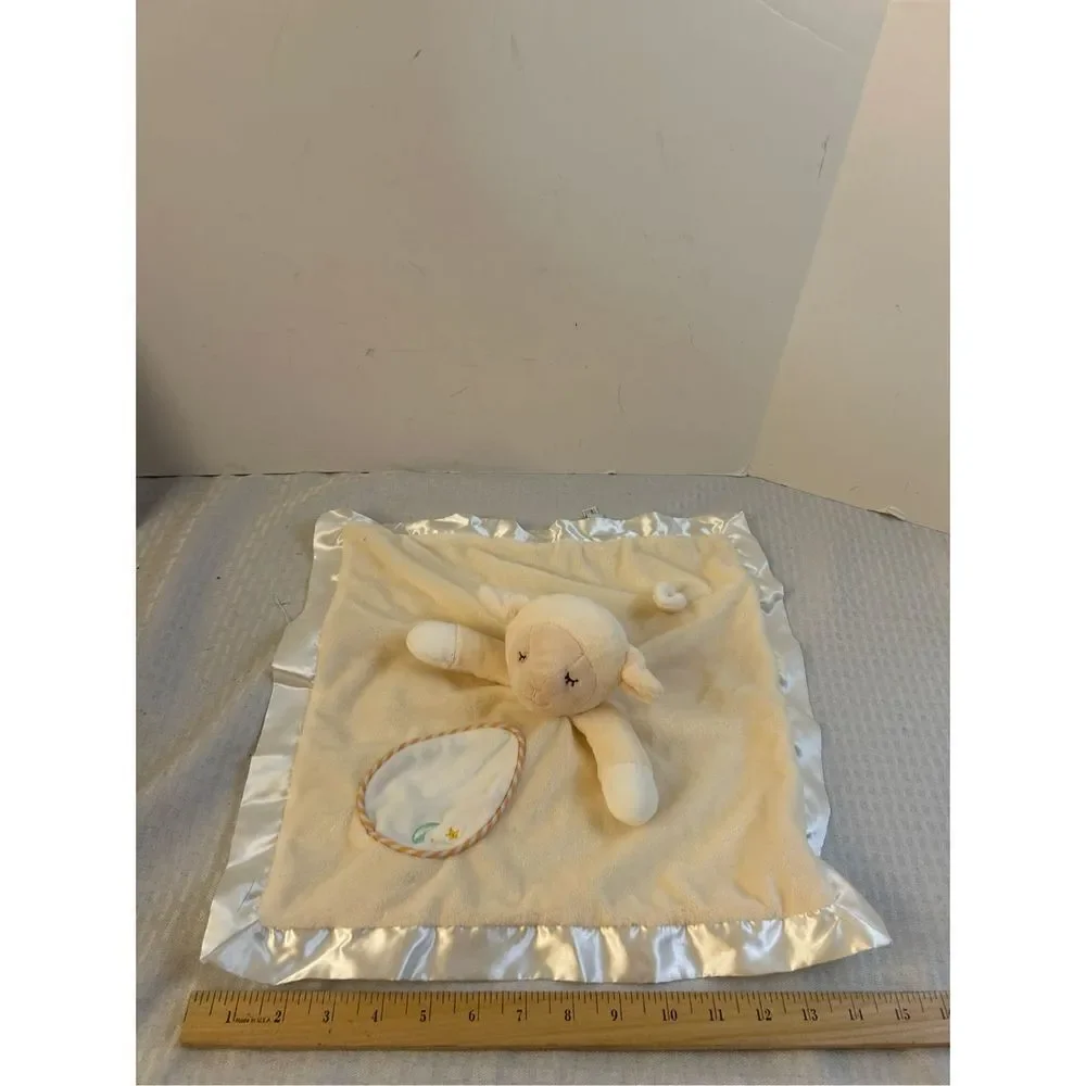 Douglass baby cuddle toy lamb plush security blanket‎ silky cream color 15x14